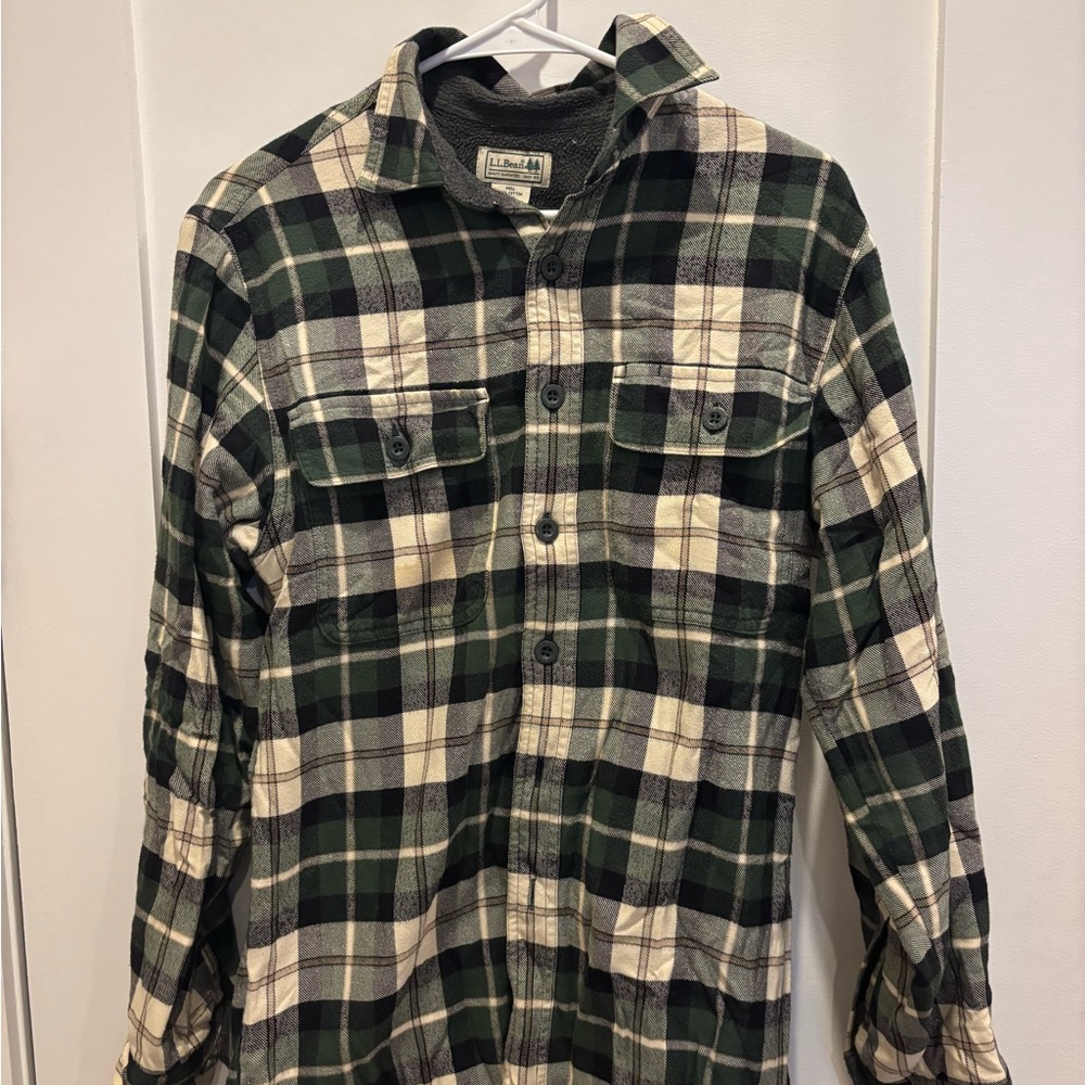 L.L. Bean Gray and Green Plaid Shirt